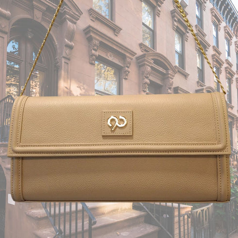90 Feet Kaya Clutch Bag in Premium Genuine Leather (Beige)